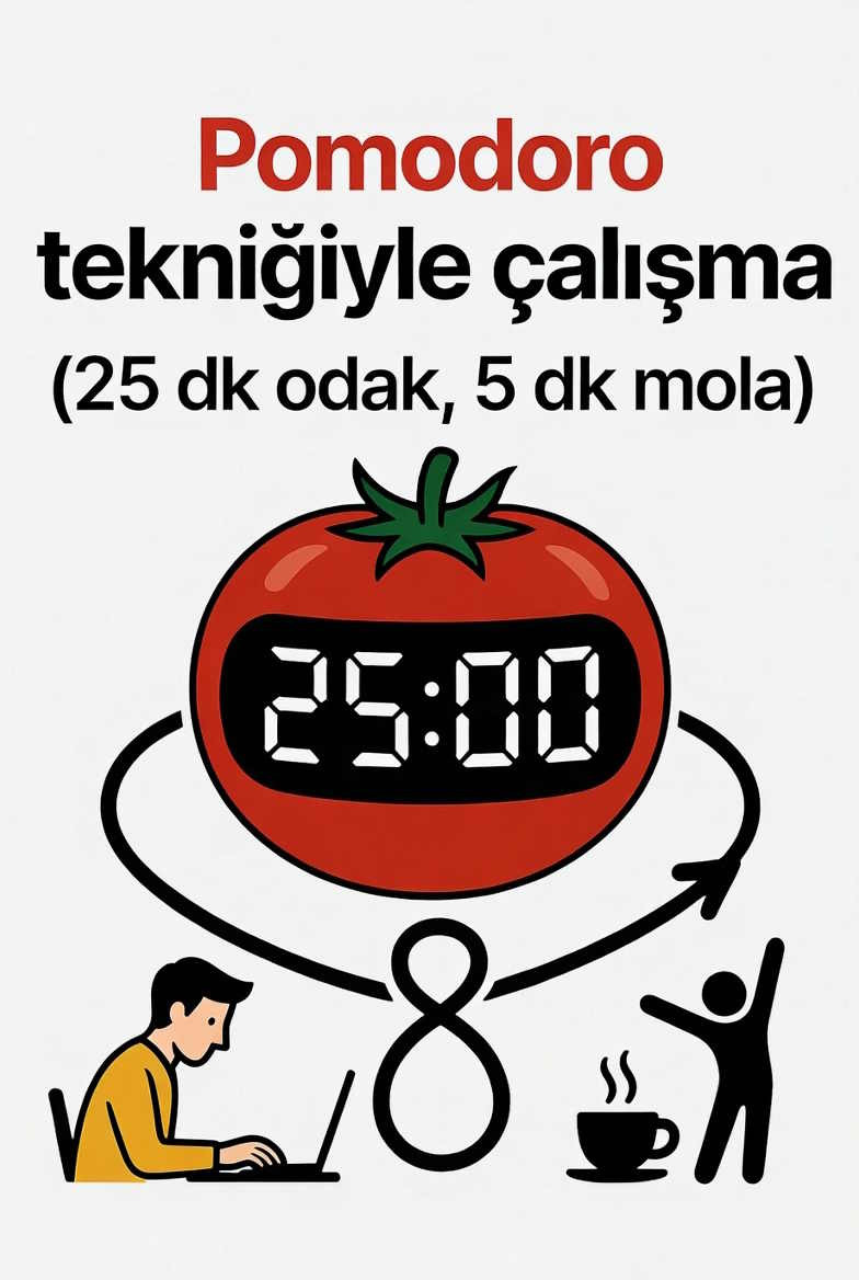 Pomodoro tekniğiyle çalışma (25 dk odak, 5 dk mola)